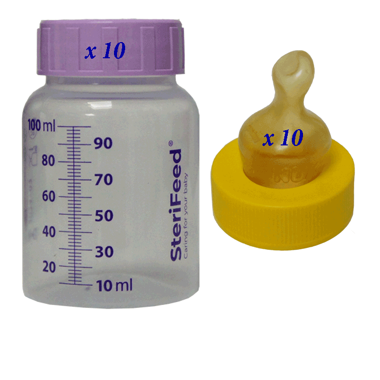 Sterifeed 100 ml Flaschen x 10 Steril + SMA gelbe Nackenfrüchte x 10