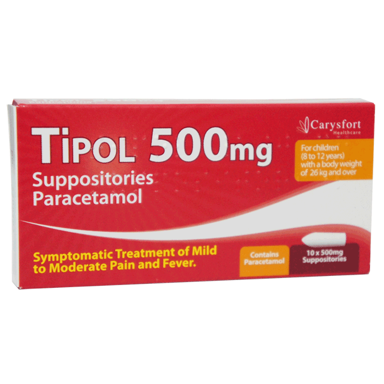 Tipol 500mg Suppositories Paracetamol x10