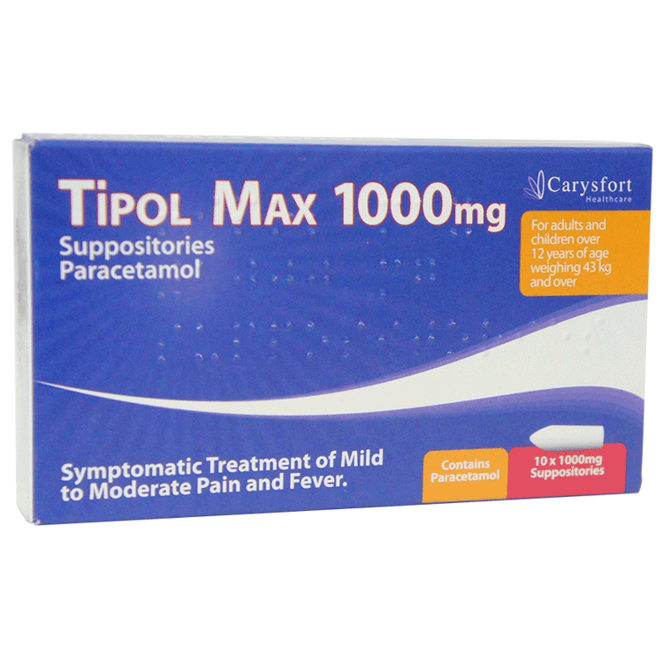 Paracetamol Suppositories 1000mg ( Tipol Max)  x 10