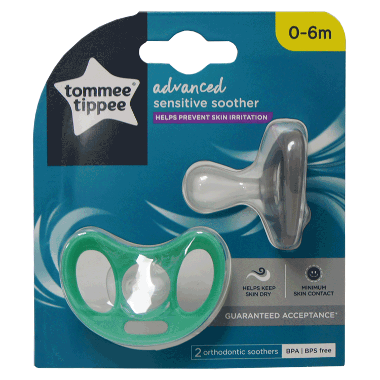 Tommee Tippee Advanced Sensitive Soother 0 to 6 months x 2 soothers