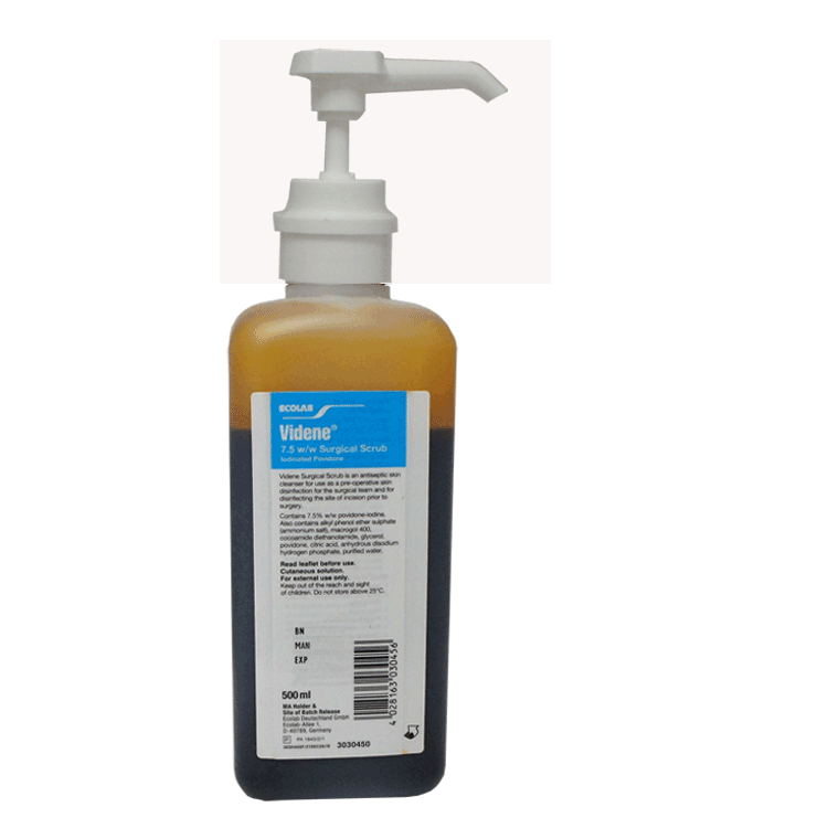 Ecolab Videne Surgical Scrub Povidone Iodine 7.5% 500ml with or without Manual Handpump
