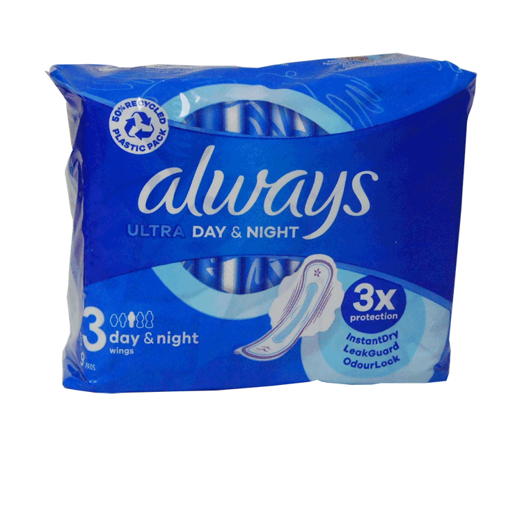 Always Ultra Day and Night Pads x 9  - Blue