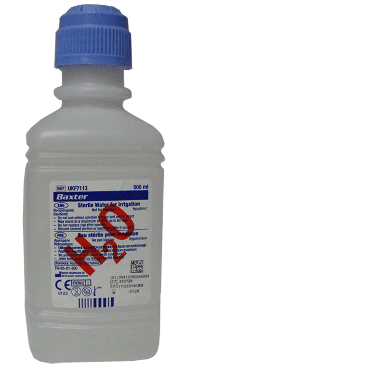 Eau stérile 500 ml - À utiliser dans les machines CPAP et l'irrigation des plaies