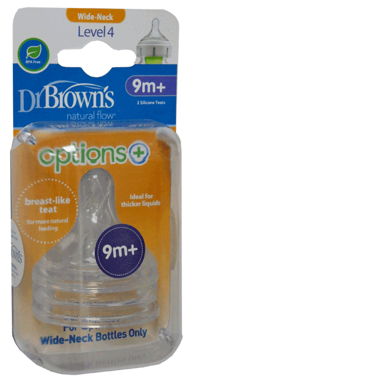 Dr Browns 9 months+ Silicone Wide Neck Teats x 2 - Level 4