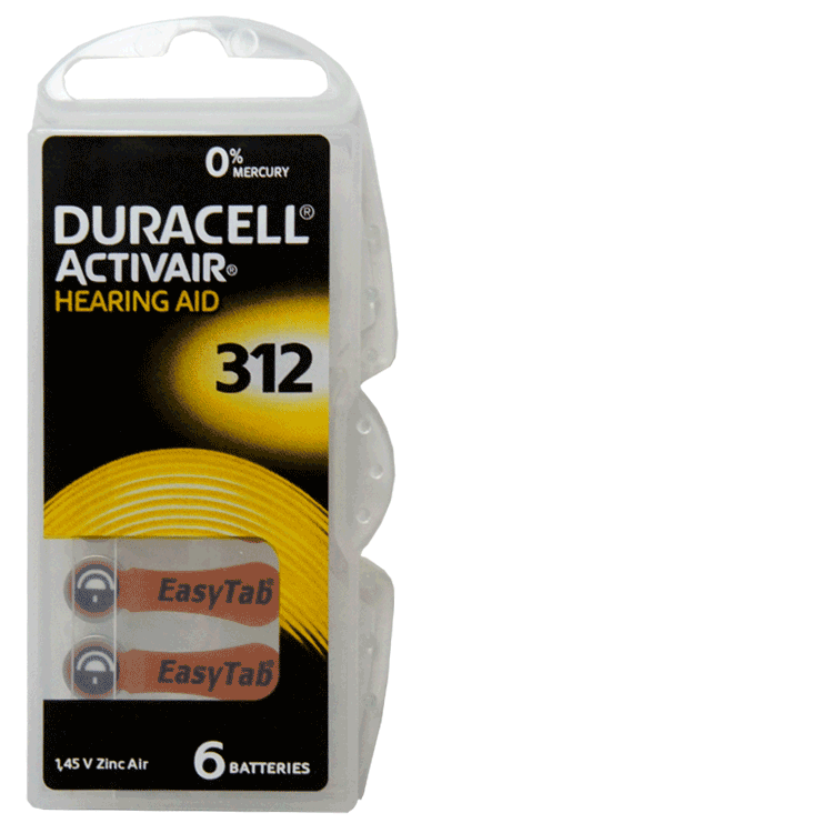 Duracell Activair Hearing Aid Batteries 312  x 6 - Brown Tab