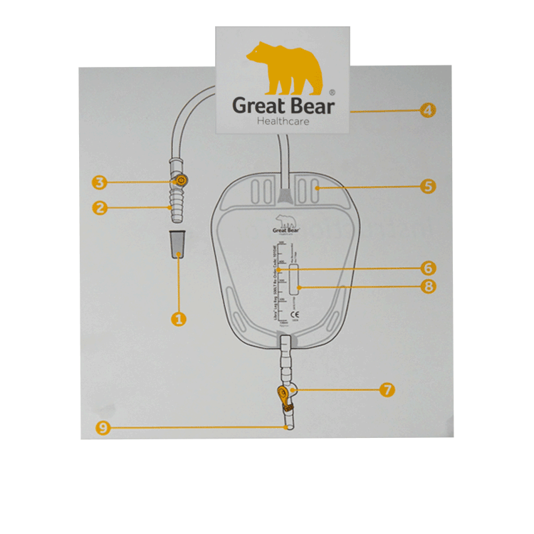 Sac de nuit Great Bear 2000 ml avec tube de 100 cm x 10 - Avec robinet à levier
