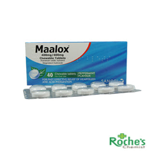 Maalox Chewable Peppermint flavour Tablets x 40 for Indigestion