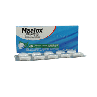 Maalox Chewable Peppermint flavour Tablets x 40 for Indigestion