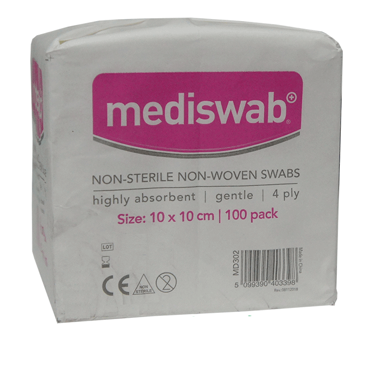 Mediswab Non Woven Swabs 10cm x 10cm x 100 - Non Sterile