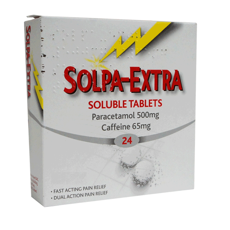 Solpa Extra 24's Soluble Painkillers - Paracetamol and Caffeine