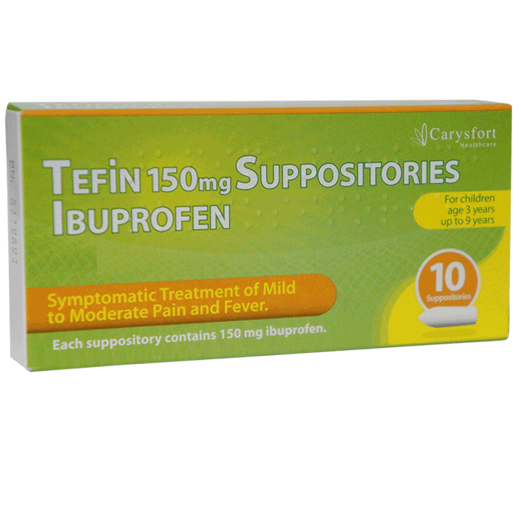 Suppositoires d'ibuprofène 150 mg x 10 (Tefin) - Pour les enfants de 3 à 9 ans