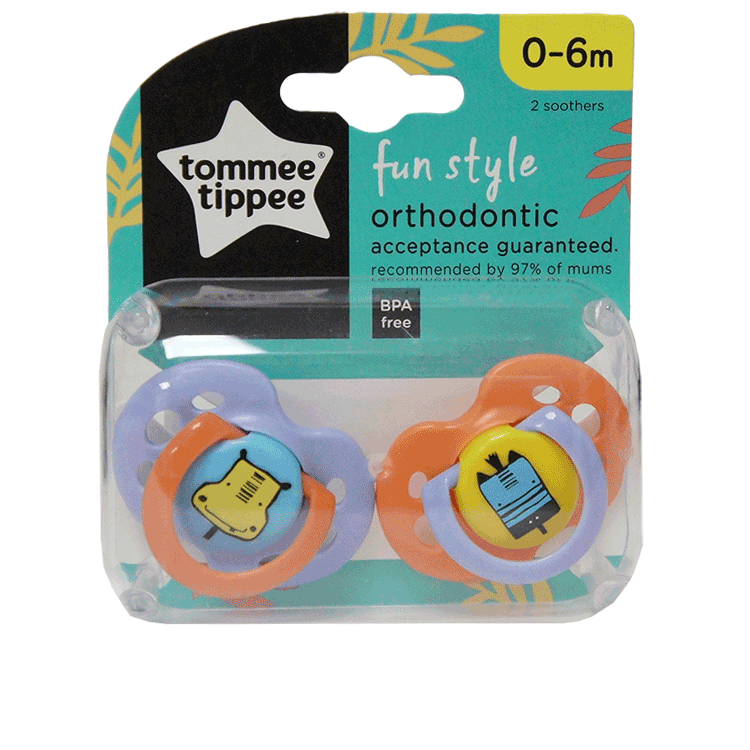Tommee Tippee Orthodontic Soothers x 2 - 0-6 months - Fun Style