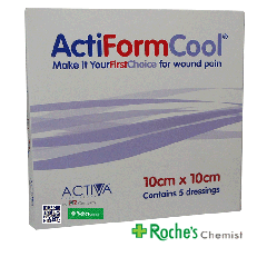 Actiform Cool Hydrogel Dressings - 10cm x 10cm x 5 Dressings  - For reducing wound pain