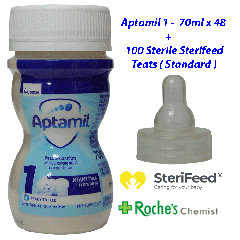 (Bundle 2+1)Aptamil 1 First Infant Milk, RTF, 70ml x 48 + Sterifeed Teats x 100