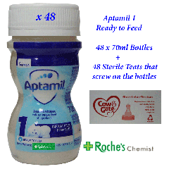 (Bundle 2+1) Aptamil 1 First Infant Milk, RTF, 70ml x 48 + Cow and Gate Standard Teats x 48