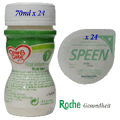 Cow and Gate First Infant Milk 70ml x 24 - Ready To Use + 24 Screw On Medium Flow Speen Teats