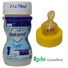 Aptamil 1 Infant Milk Ready to Feed 70ml x 24 + SMA Sterile Yellow Neck Teats x 24