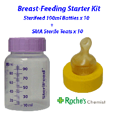 (Breastfeeding Bundle ) Sterifeed 100ml bottles x 10 Sterile + SMA Teats Sterile x 10