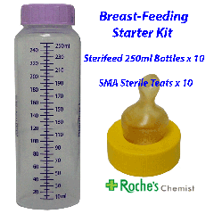 (Breastfeeding Bundle ) Sterifeed 250ml bottles x 10 Sterile + SMA Teats Sterile x 10