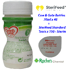 (Bundle 2+1 ) Cow and Gate First Infant Milk 70ml x 48 + Sterifeed Sterile Teats x 100