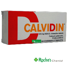 Calvidin Chewable Calcium Carbonate / D3 tablets x 60 - For bone health
