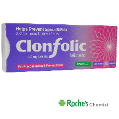 Clonfolic ( 0.4mg Folic acid ) tablets x 98  - To prevent Spina Bifida