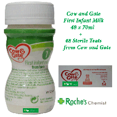 (Bundle 2+1 ) Cow and Gate First Infant Milk 70ml x 48 + Cow & Gate Sterile Teats x 48