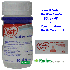 Bundle ( 2+1) Cow and Gate Sterilised Water 90ml x 48+ Cow & Gate Sterile Teats x 48