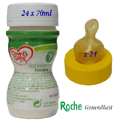 Cow and Gate First Infant Milk 70ml x 24 - Ready To Use + 24 Screw On SMA Teats