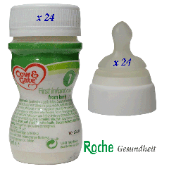 Cow and Gate First Infant Milk 70ml x 24 - Ready to Use PLUS 24 Screw On NUK Teats - Fast Flow