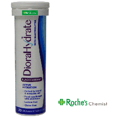 DioraHydrate Effervescent tablets X 20 - With Electrolytes -To replace salts after diarrhoea