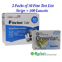 Fine Test Lite - Blood glucose test strips x 100 Plus 100 Greenlan Lancets