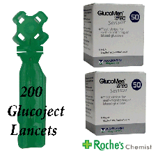 Glucomen Areo Sensor strips  x 100 + Glucoject Lancets x 200