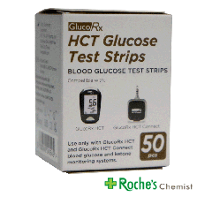 GlucoRX HCT Blood Glucose Test Strips x 50 for diabetes testing