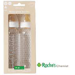 Hevea Glass Baby Feeding Bottles 240ml x 2 - With Latex Teats