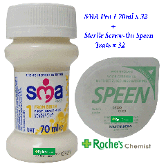 SMA PRO First Ready to Use 70ml x 32 + Nutricia Speen Screw-On Teats x 32