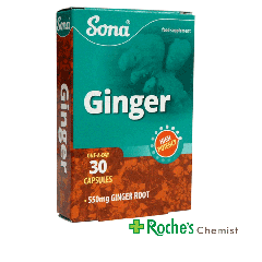 Sona Ginger 550mg capsules for Travel Sickness