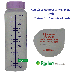 Sterifeed Feeding Bottle x 10  Sterile - 250ml + 10 Standard Teats
