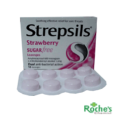 Strepsils Strawberry Sugar Free Lozenges x 16 - For Sore Throats