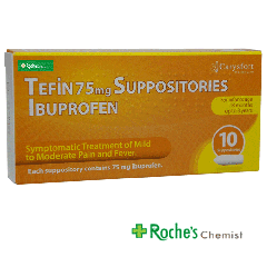 Ibuprofen Suppositories 75mg x 10 ( Tefin ) - For infants over 8 months