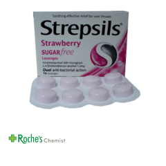 Strepsils Strawberry Sugar Free Lozenges x 16 - For Sore Throats