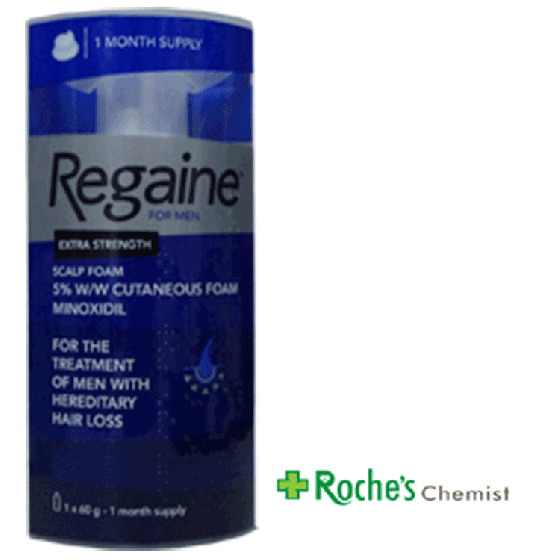 Roches Chemist regaine extra strength 60g for men, treatment of men with  hereditary hair loss, one month supply, minoxidil cutaneous foam 5% w/w, hair  growth, scalp, mcneil, roches chemist, bray, wicklow, ireland,